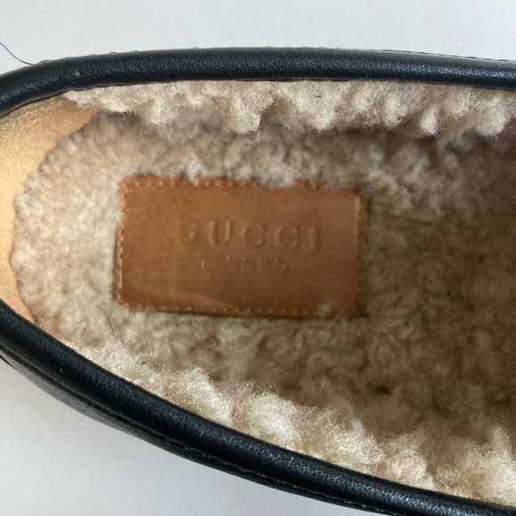 Gucci Black Genuine Leather Shearling Lining Loafers size EUR 40, US 9.5 - Picture 13 of 16